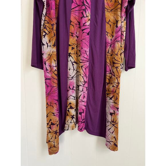 LOGO Lori Goldstein Pieced Jacquard Dress 1X Plus Size Flowy Baggy Asymmetric - Picture 3 of 16